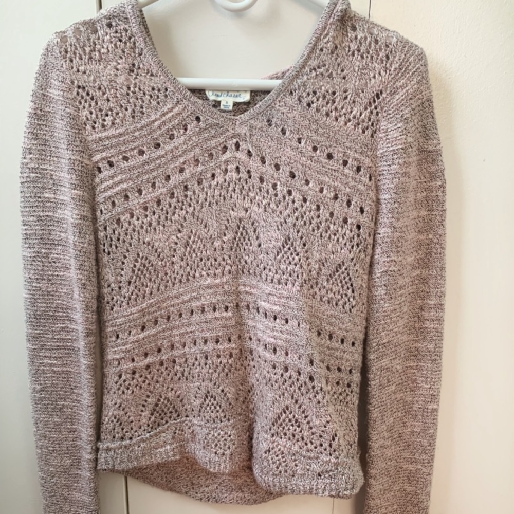 Smoky Pink Lace Design Sweater with Hoodie